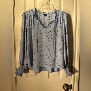 Petite Baby Blue Flower Print Long Sleeve Blouse